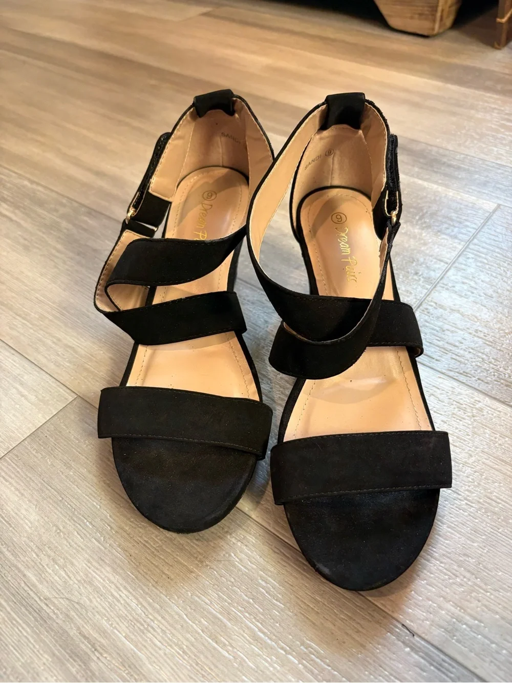 Dream Pairs Black Suede Wedge Sandals with Ankle Strap